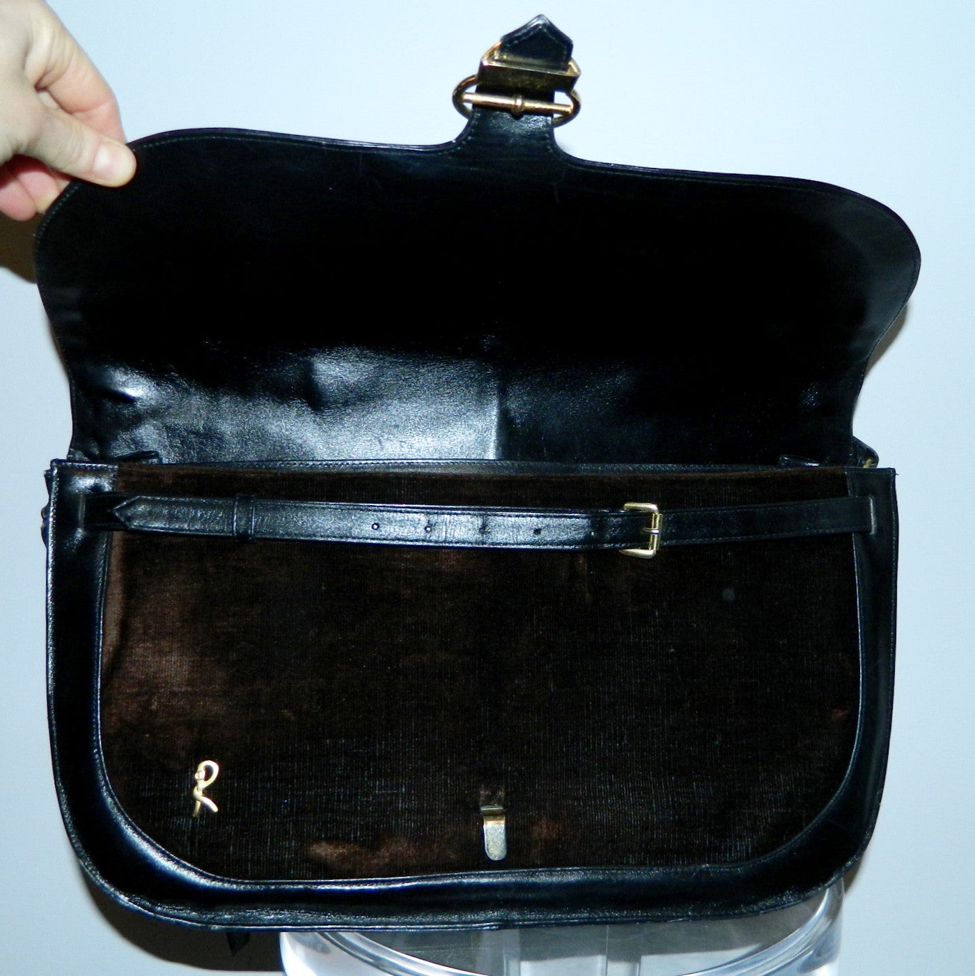 HUGE velvet leather Roberta di Camerino briefcase handbag vintage 1970s carry on bag