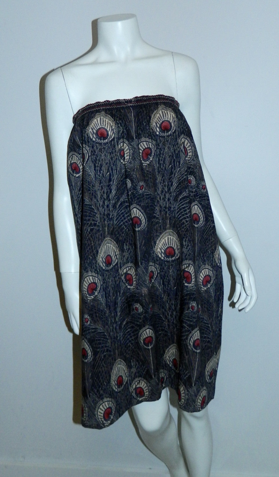 vintage Liberty wool skirt HERA peacock print midi skirt / mini dress OSFM