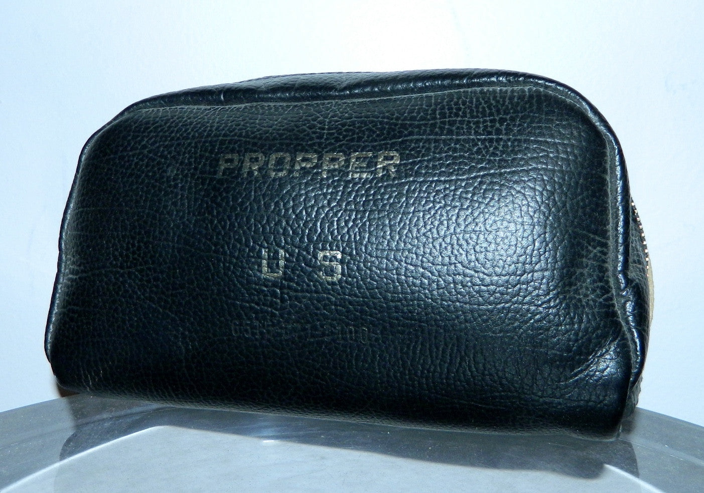 vintage black leather clutch bag PROPPER US Dopp kit pouch 1950s