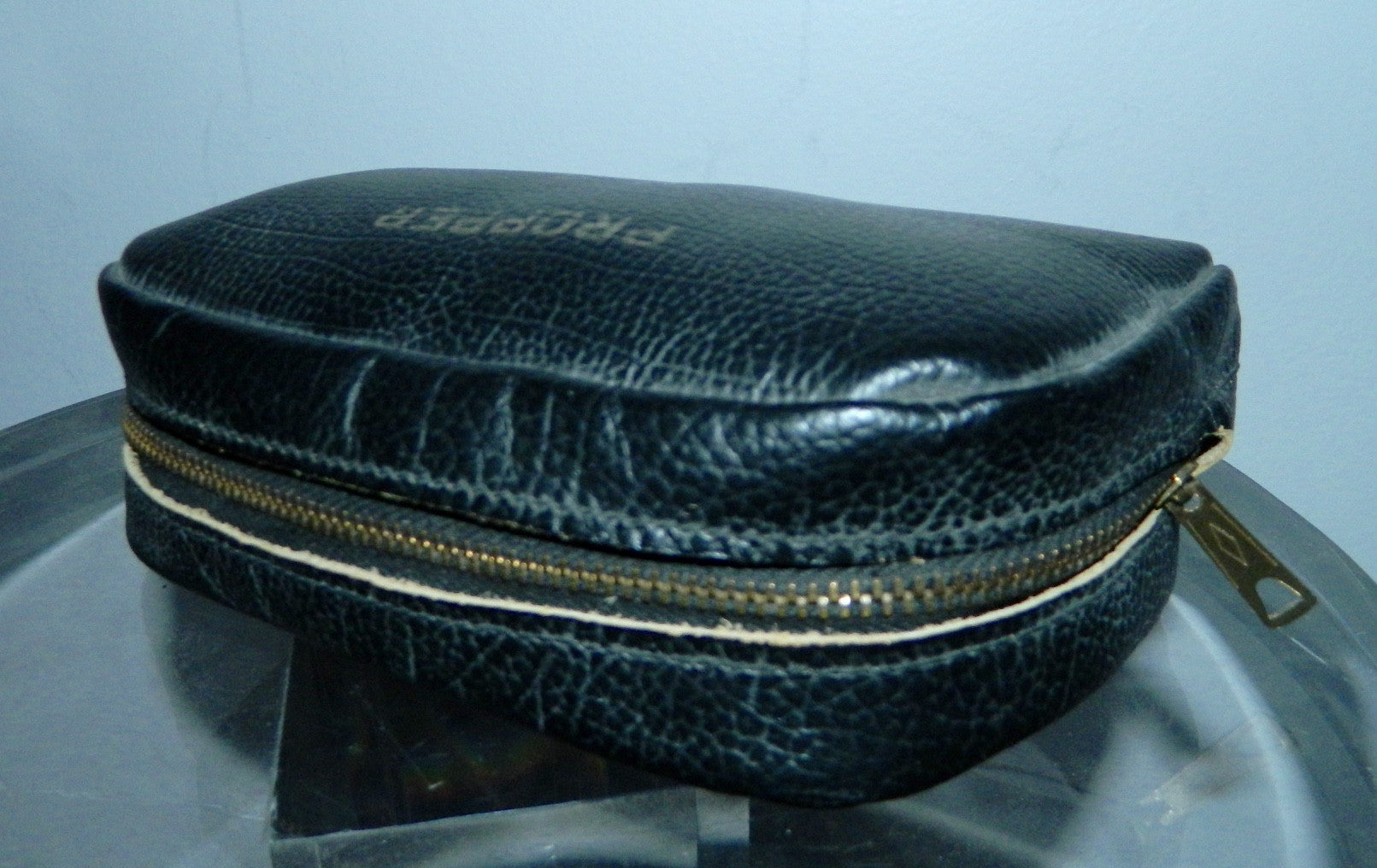 vintage black leather clutch bag PROPPER US Dopp kit pouch 1950s