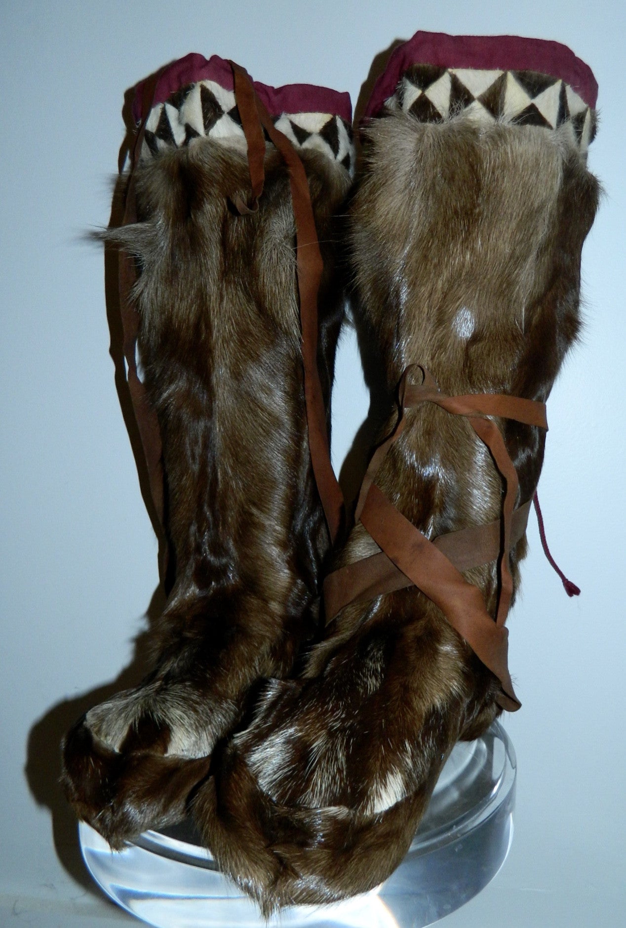 antique 1920s 1930s reindeer fur boots LOMEN leather soled Arctic boots vintage Nome Alaska