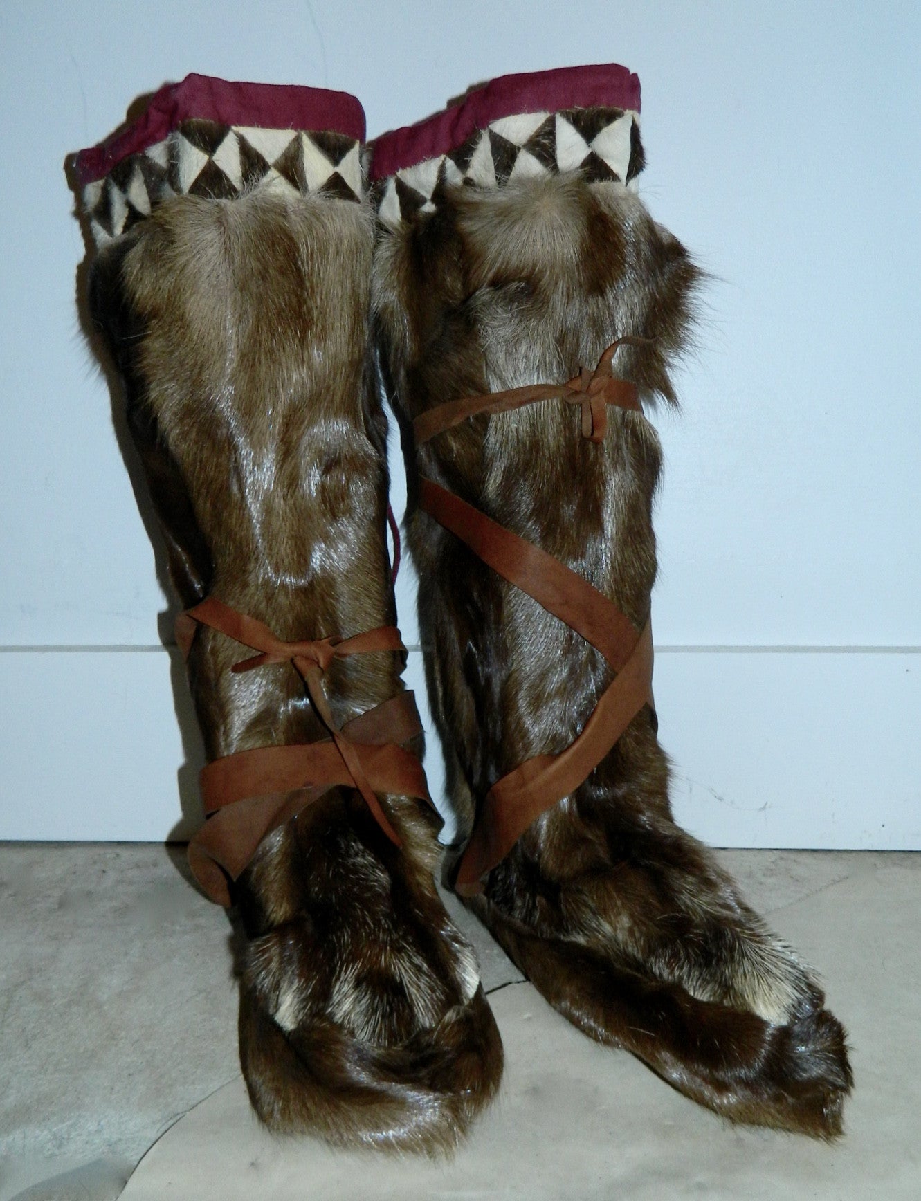antique 1920s 1930s reindeer fur boots LOMEN leather soled Arctic boots vintage Nome Alaska