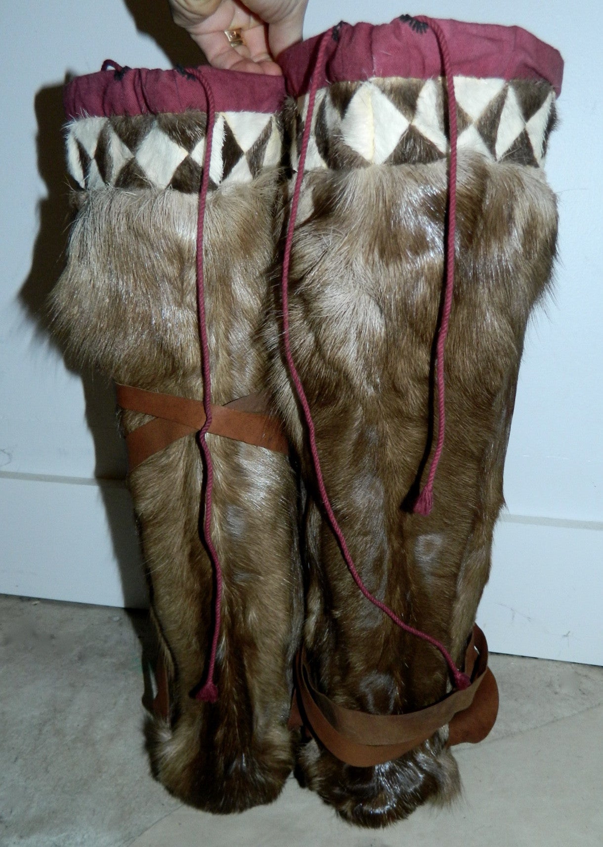 antique 1920s 1930s reindeer fur boots LOMEN leather soled Arctic boots vintage Nome Alaska