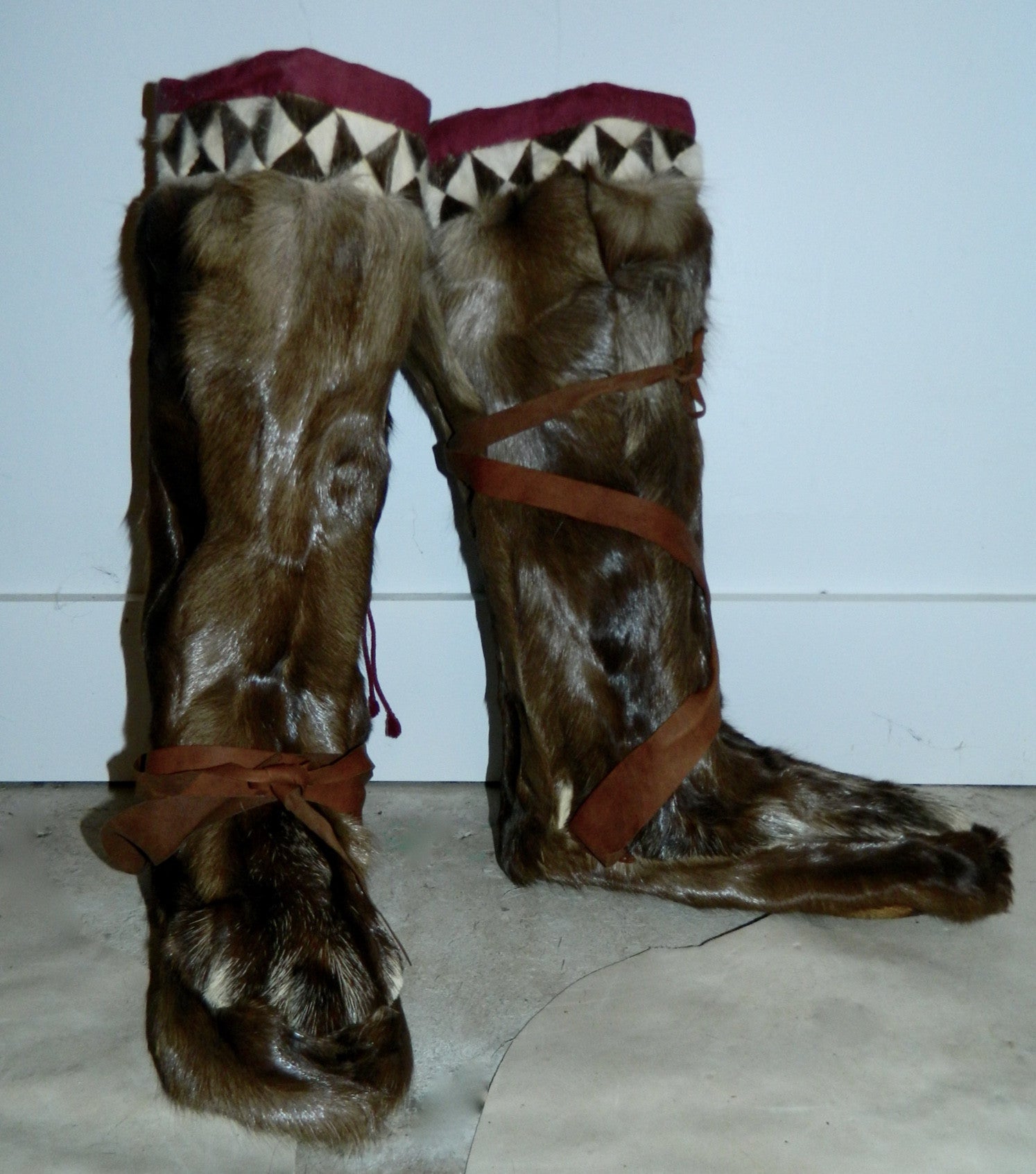 antique 1920s 1930s reindeer fur boots LOMEN leather soled Arctic boots vintage Nome Alaska