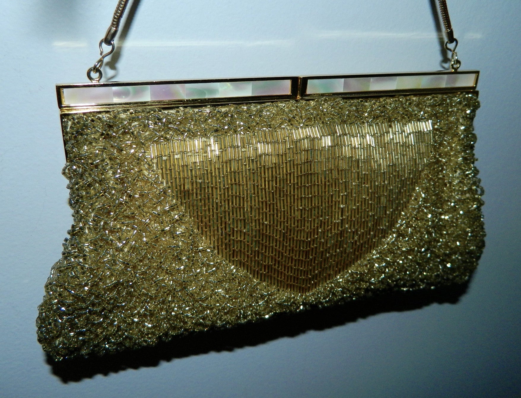 VINTAGE GOLD HAND BEADED EVENING BAG - A Pretty Penny - Antique