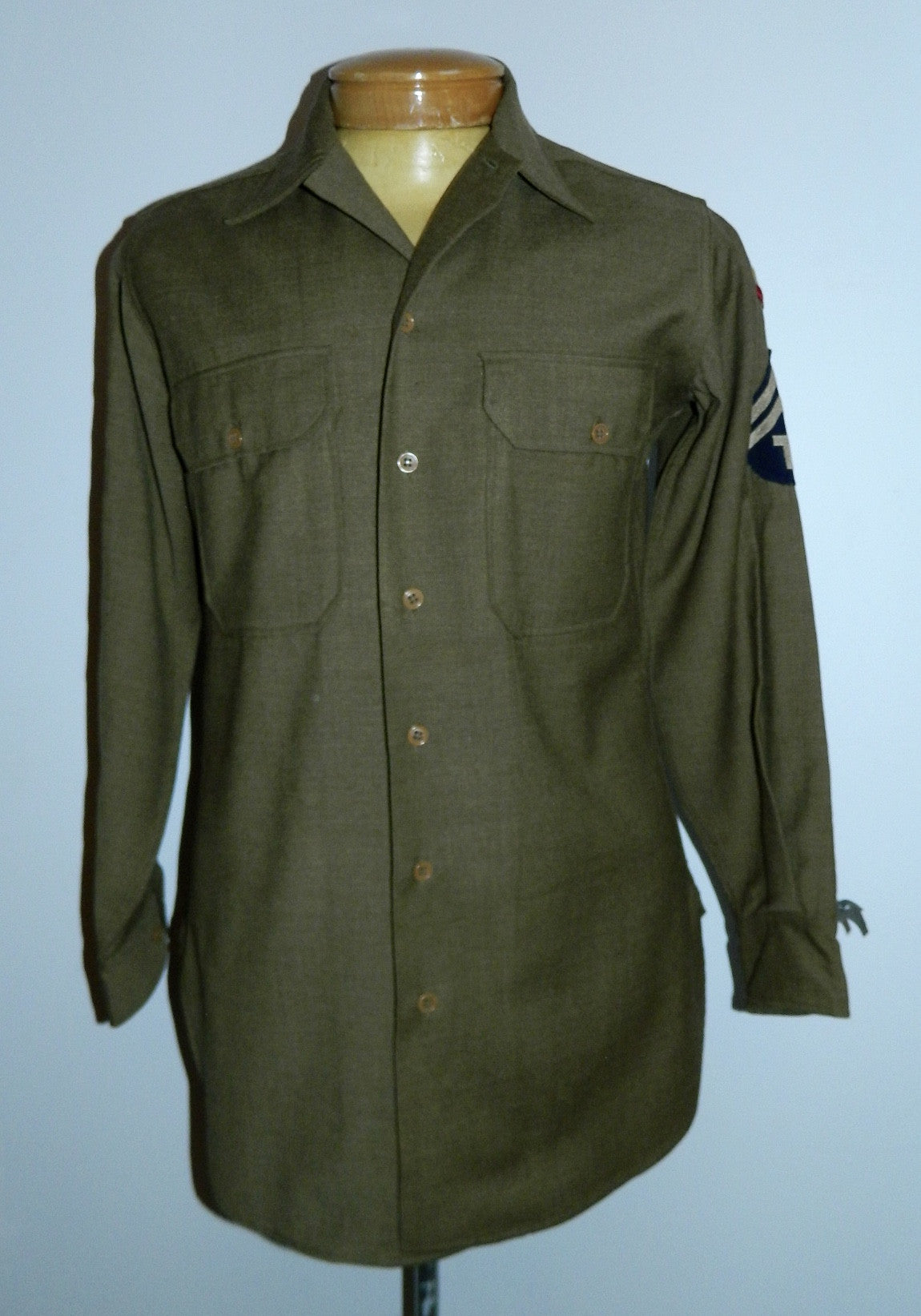 vintage 1940s US Army Coat Style OD flannel shirt T/5 Western Pacific Unit