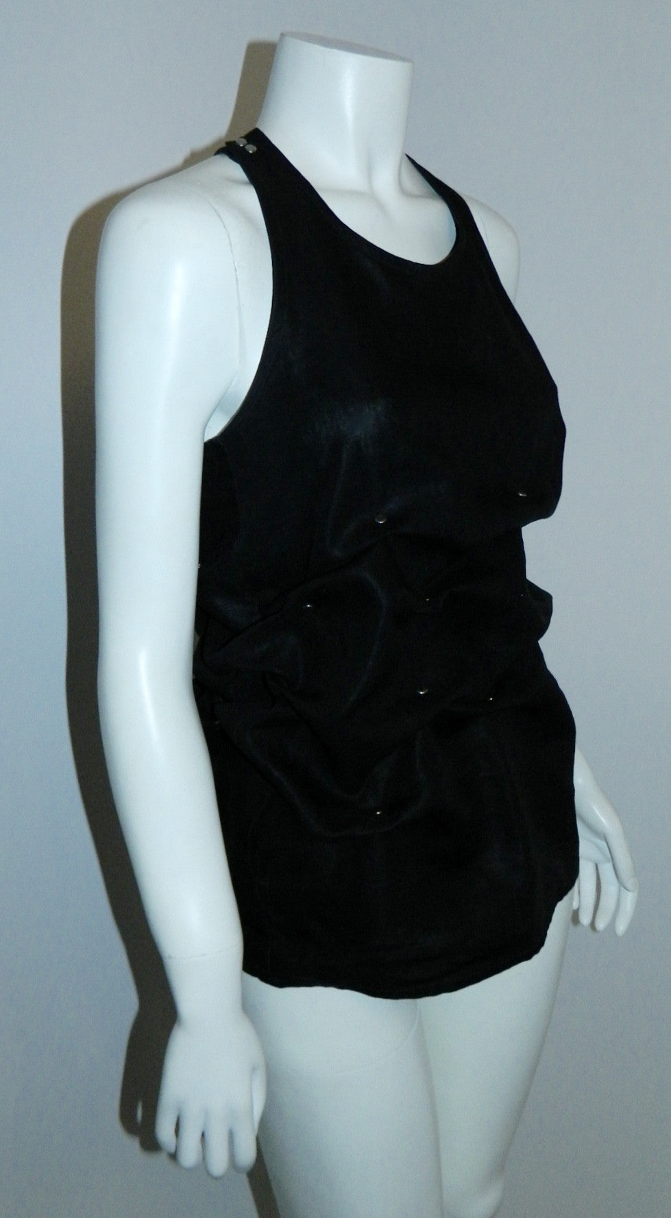 vintage 1990s black mini dress Popy Moreui linen studded racer