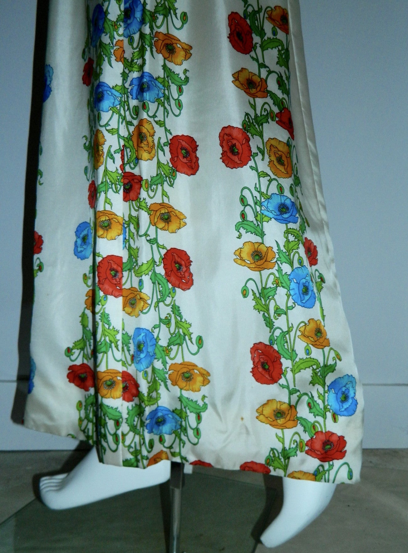 vintage silk gown 1970s Kaplan white floral maxi dress M Boho luxe wedding