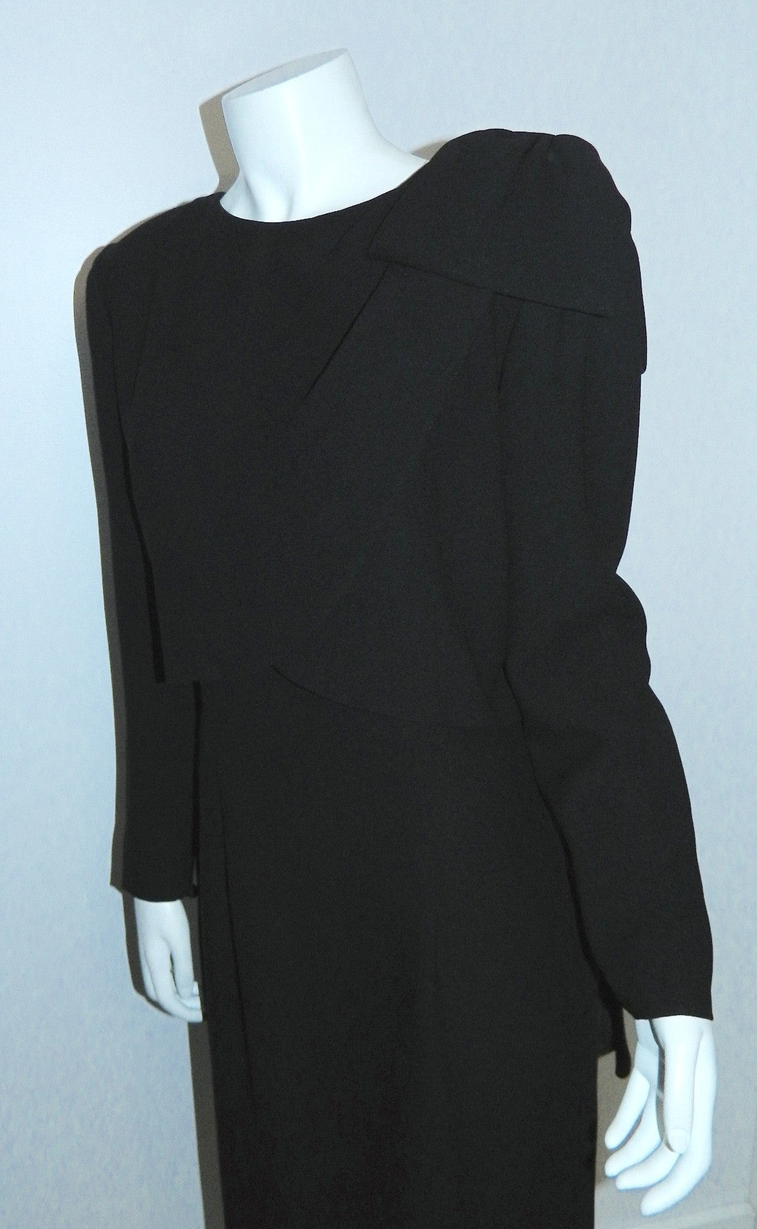 vintage 1980s black crepe dress Christian Dior side bow drape cocktail dress