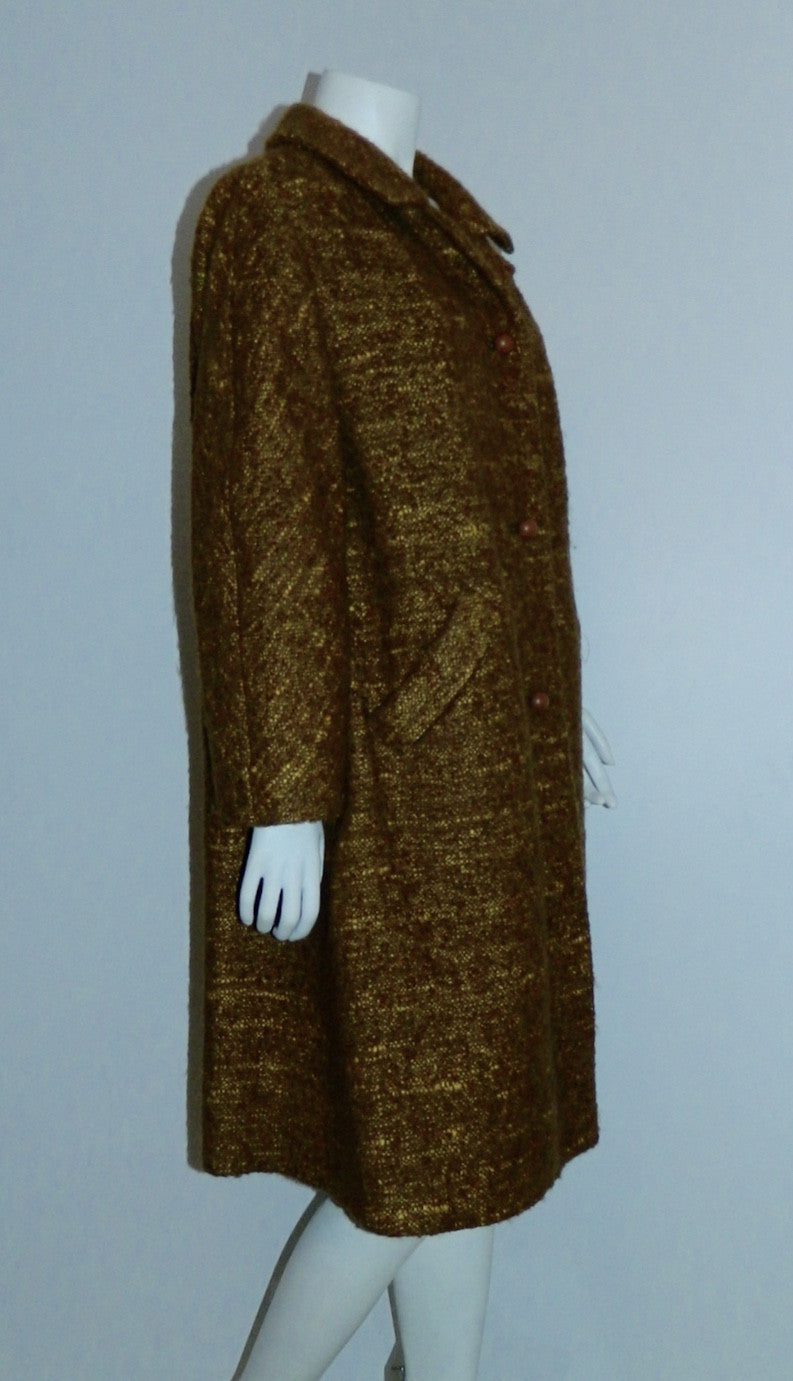 copper tweed coat 1960s vintage YouthCraft nubby boucle topper L - XL