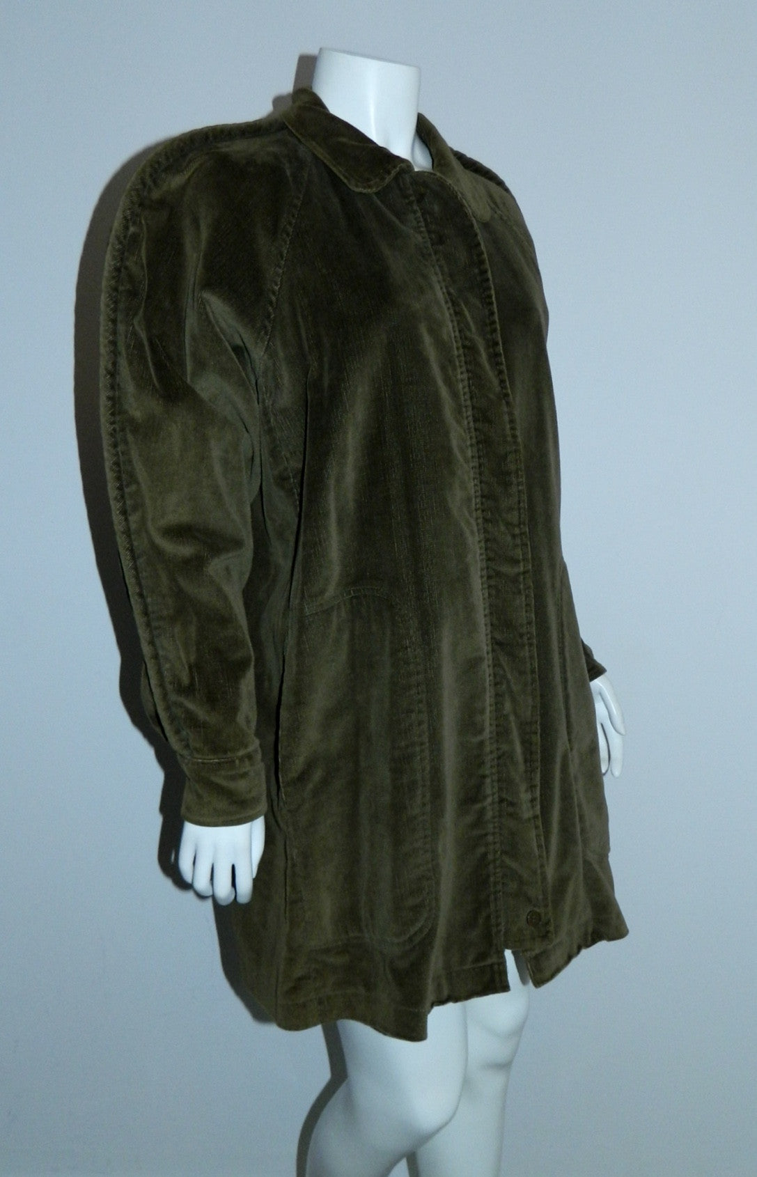 vintage 1980s olive green car coat Lester Hayatt corduroy barn jacket swing coat M OSFM