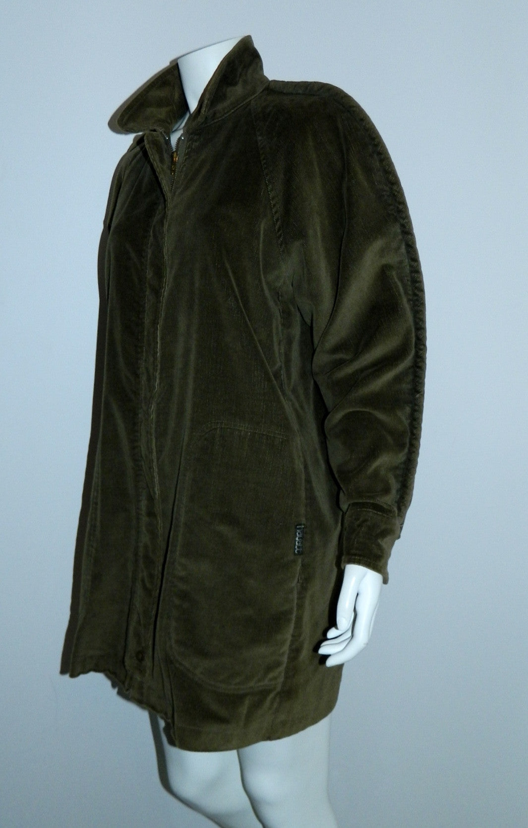 vintage 1980s olive green car coat Lester Hayatt corduroy barn jacket swing coat M OSFM