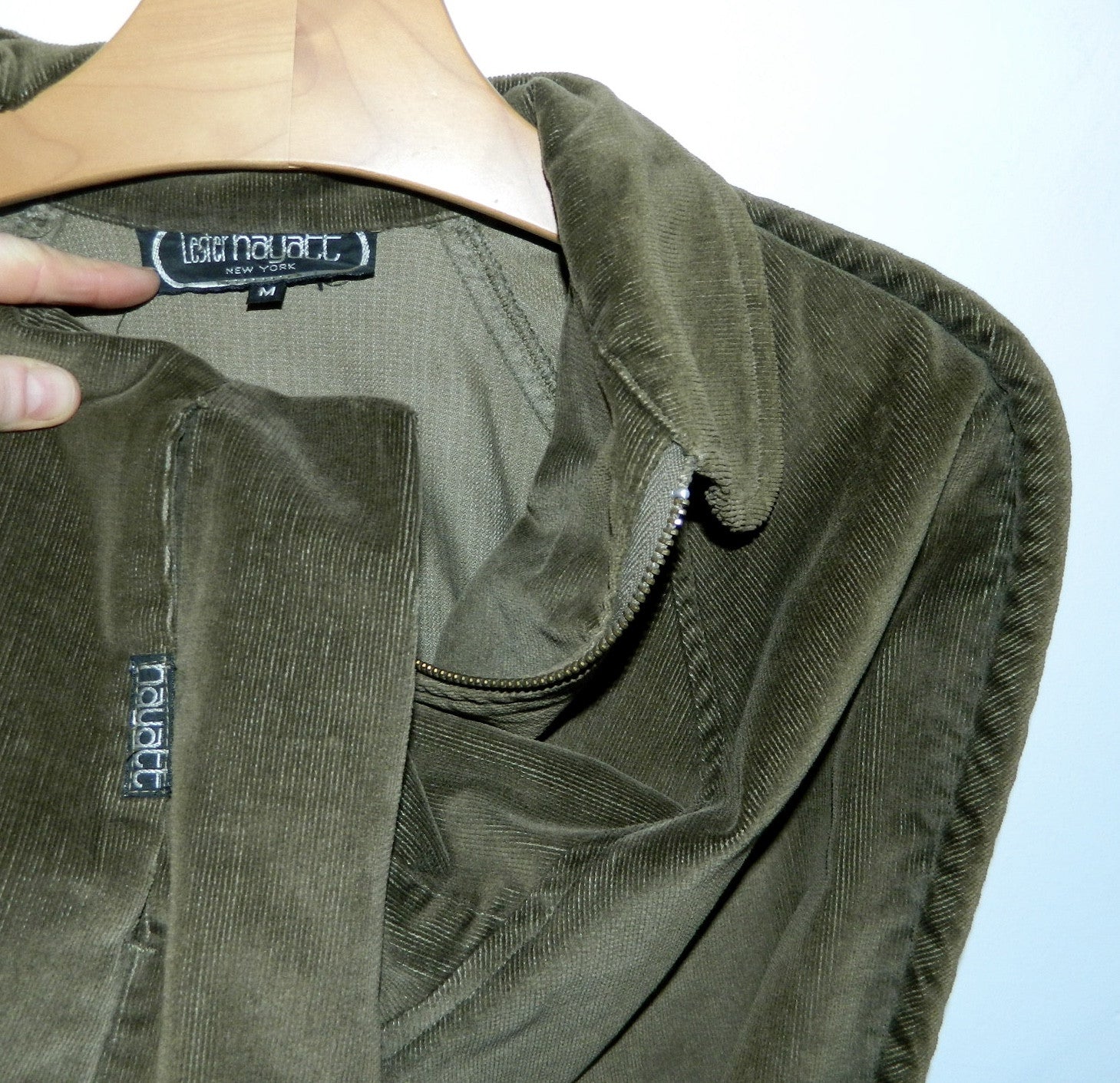 vintage 1980s olive green car coat Lester Hayatt corduroy barn jacket swing coat M OSFM