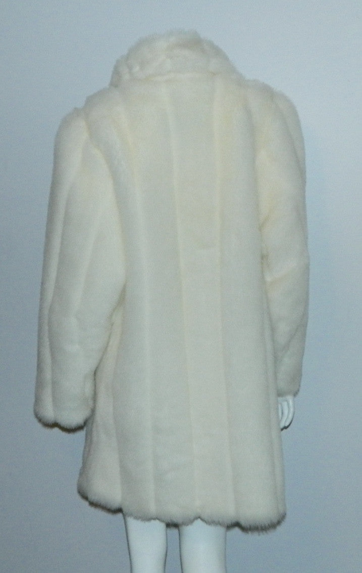 white faux fur coat 1980s vintage Oleg Cassini stroller length faux rabbit fur S - M