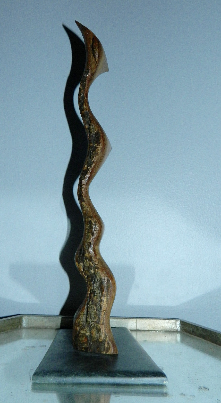abstract moderne Alain Flamand maple wood sculpture stone base vintage wood carving Quebec artist