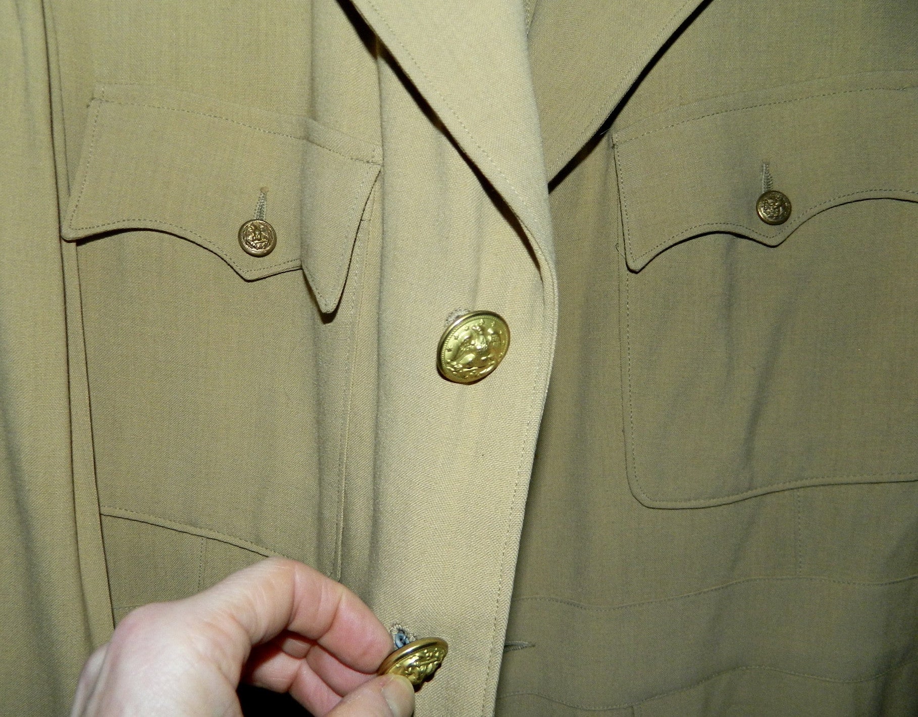 vintage WWII 1940s US Navy tan / khaki wool Summer jacket 3 button blazer tunic