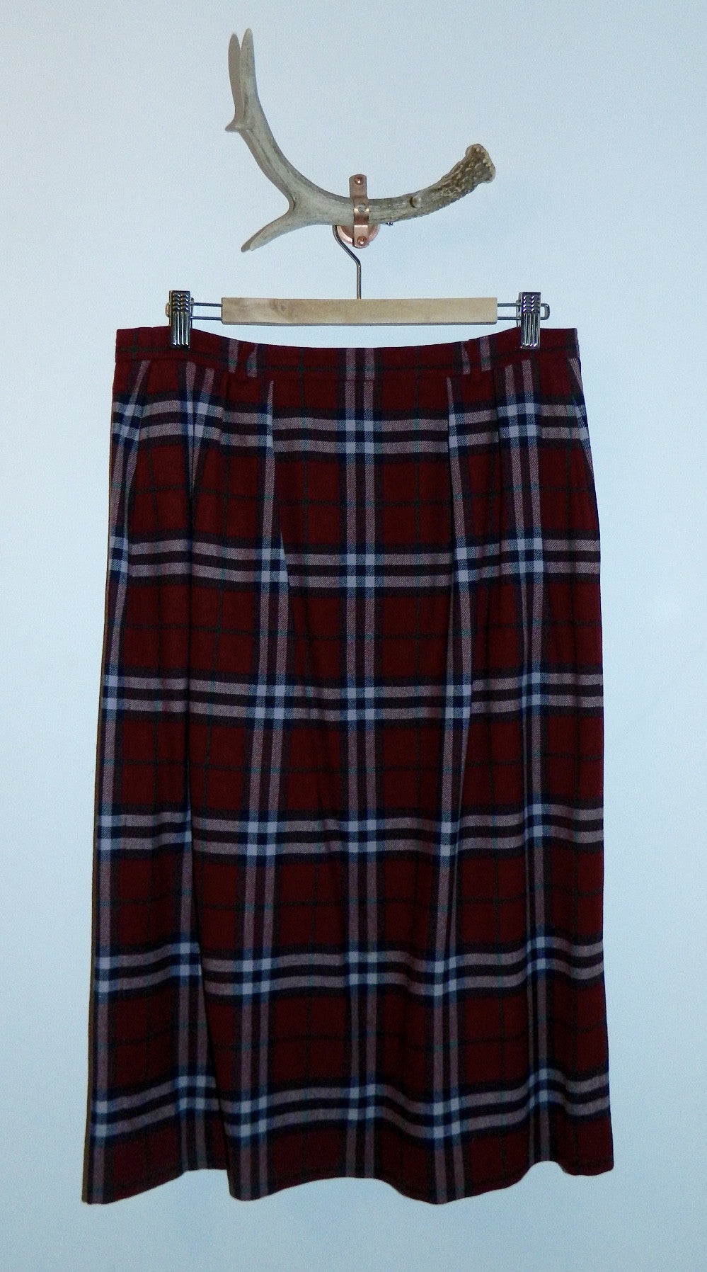 vintage BURBERRYS Nova Check pencil skirt classic 1980s burgundy plaid midi skirt L - XL