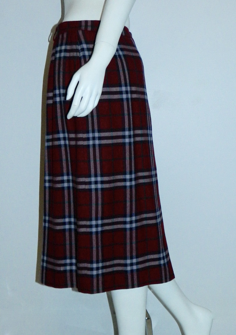 vintage BURBERRYS Nova Check pencil skirt classic 1980s burgundy plaid midi skirt L - XL