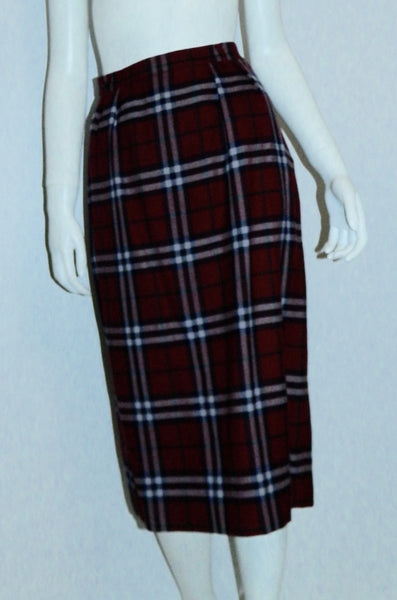 vintage BURBERRYS Nova Check pencil skirt classic 1980s burgundy plaid midi skirt L - XL