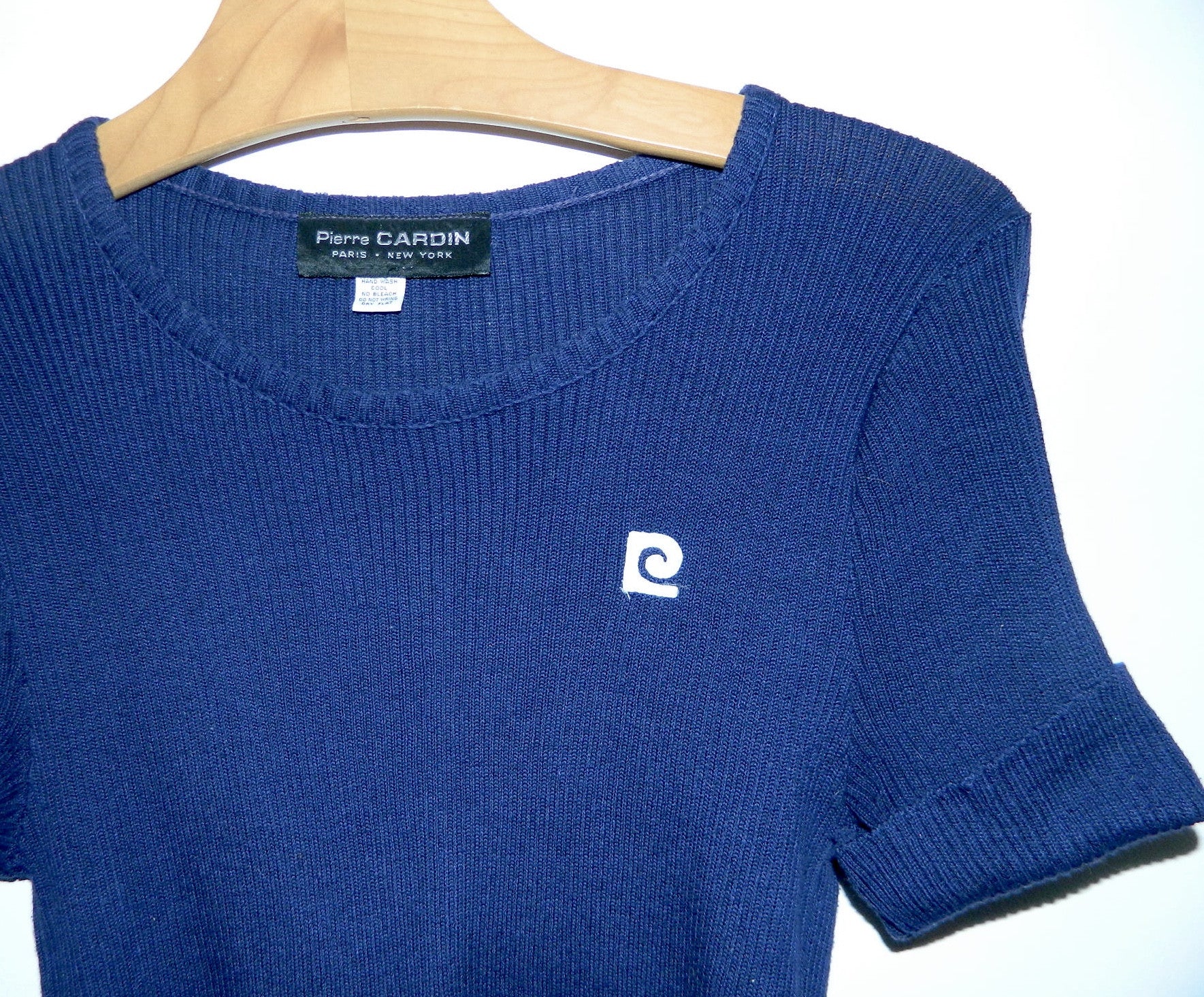MOD blue Pierre Cardin logo top vintage 60s / 70s poorboy rib knit t shirt OSFM