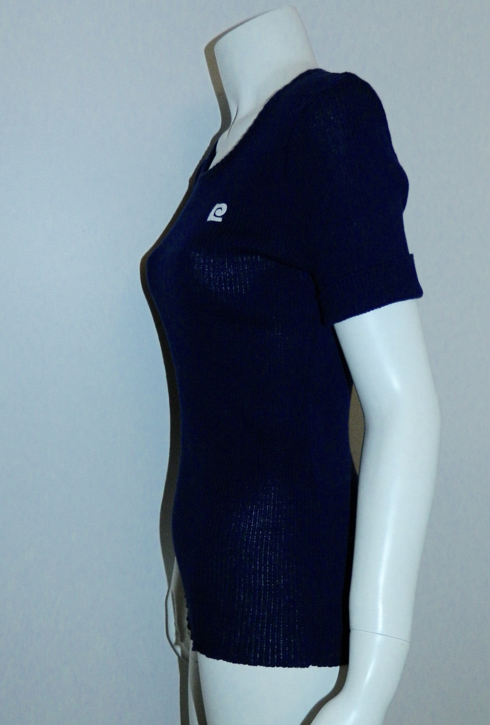 MOD blue Pierre Cardin logo top vintage 60s / 70s poorboy rib knit t shirt OSFM