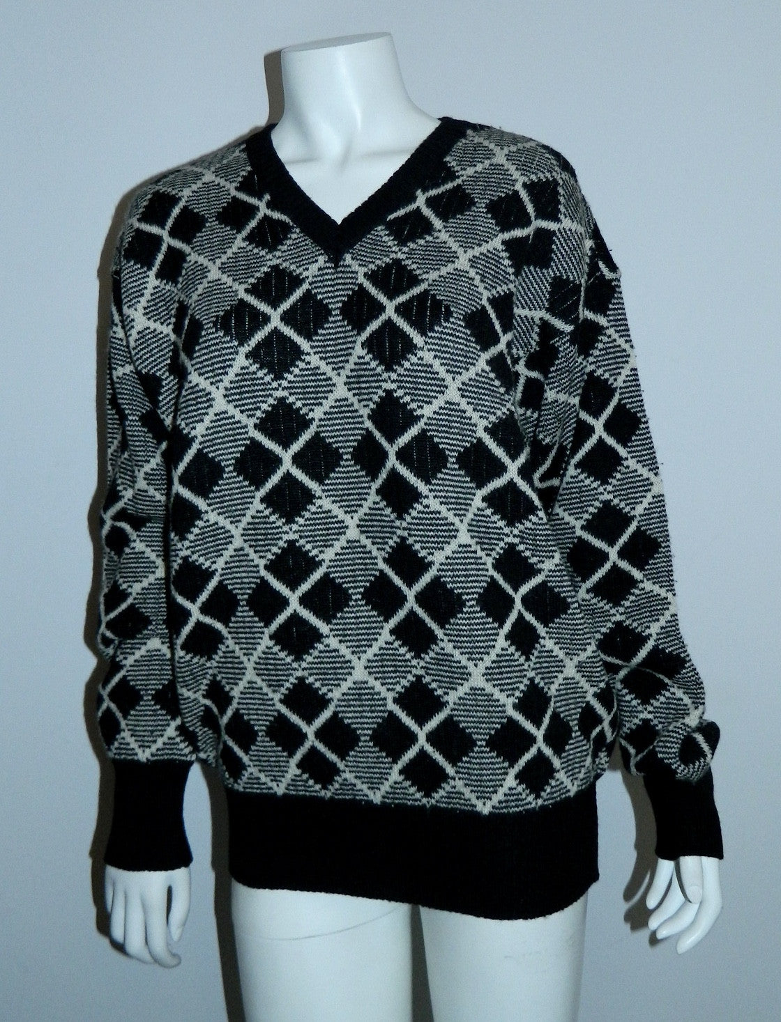 vintage argyle sweater 1980s Giorgio Armani black jumper Mens S