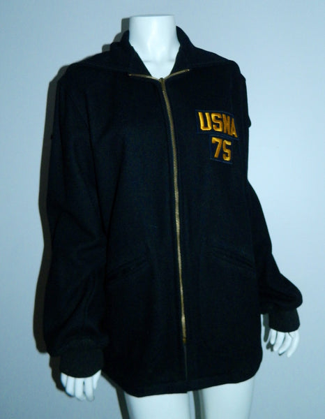 vintage 1970s wool blanket coat USNA Naval Academy duffel jacket Mens S