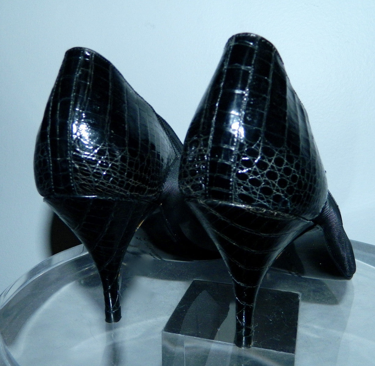 vintage black heels 1980s  Susan Bennis Warren Edwards Tegu lizard 9 1/2 B