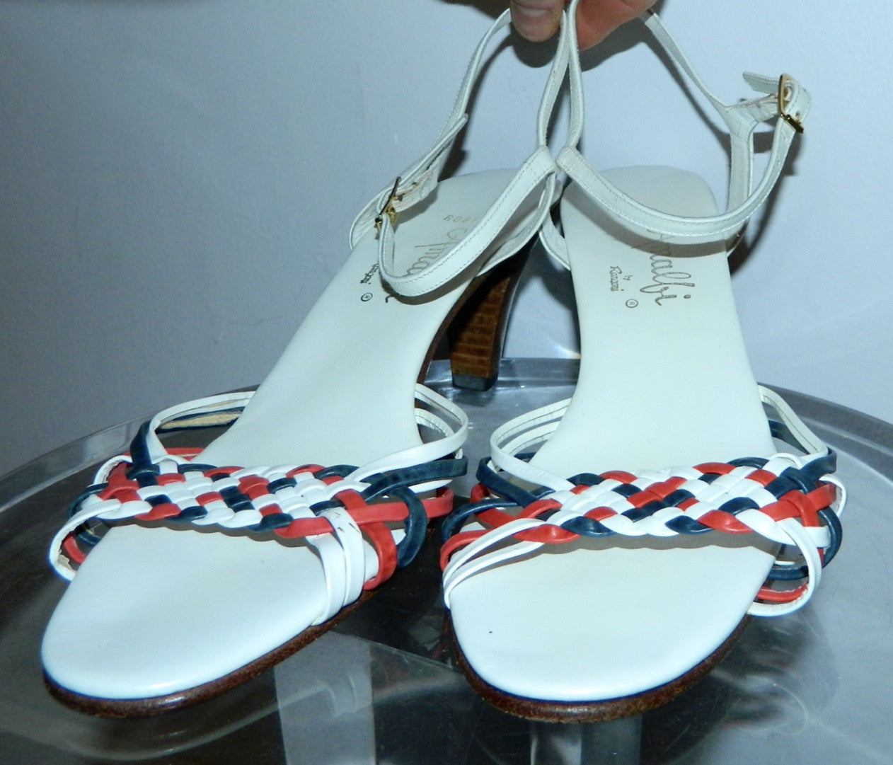 vintage 1970s sandals white WOVEN leather heels Amalfi Rangoni shoes US 9