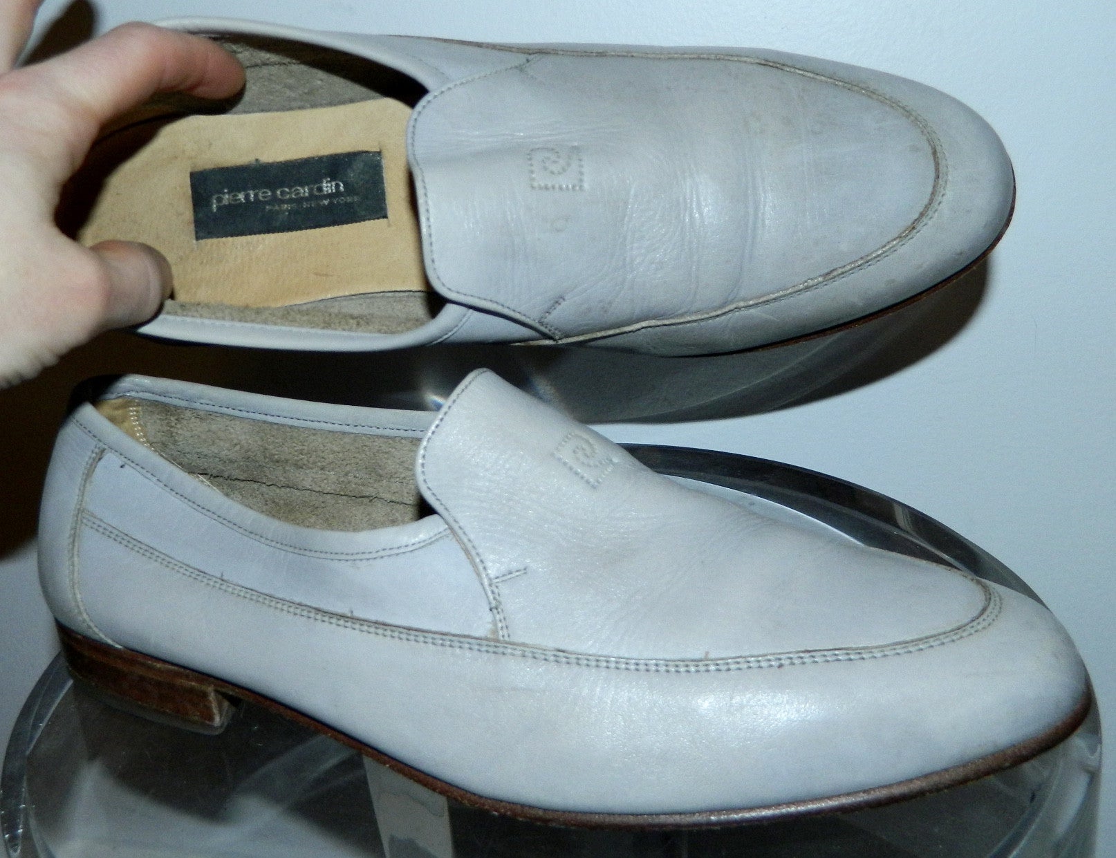 vintage 1960s loafers Pierre Cardin logo shoes dove gray leather Men's 8