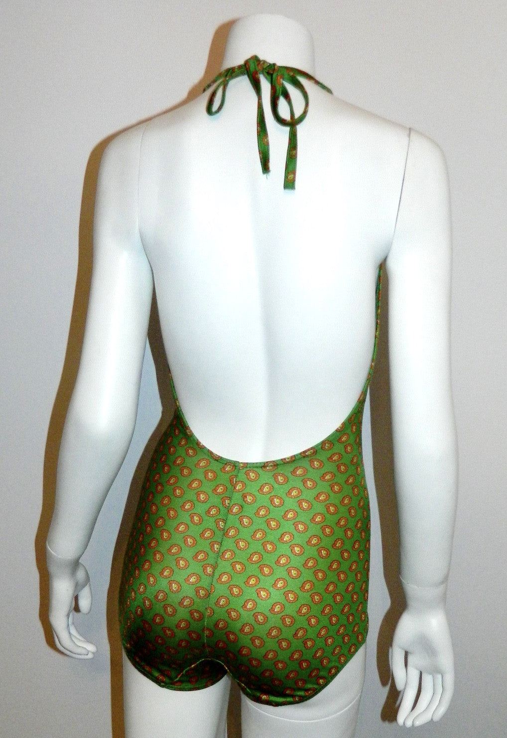 vintage 1970s green paisley JerSea of Sweden swim suit Halter neck bathing suit XS - S