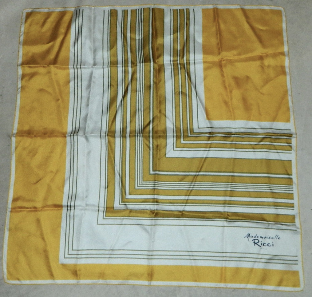 vintage Nina Ricci scarf / 1960s square silk scarf / linear geometric goldenrod silk twill