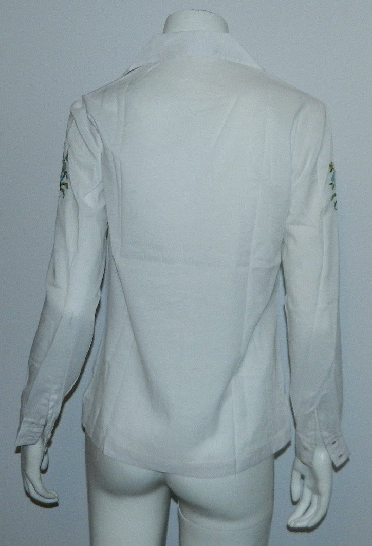 vintage white blouse 1970s hand embroidered flowers Lily XS / 34 NOS