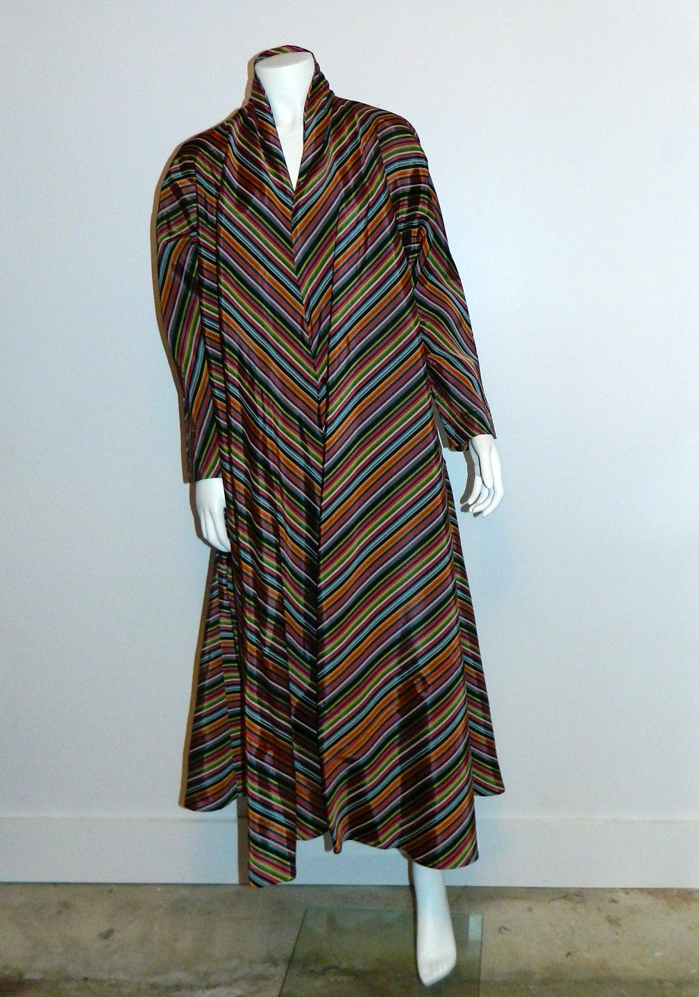 vintage 1940s striped MAXAN hostess gown trapeze bias cut dress caftan OSFM