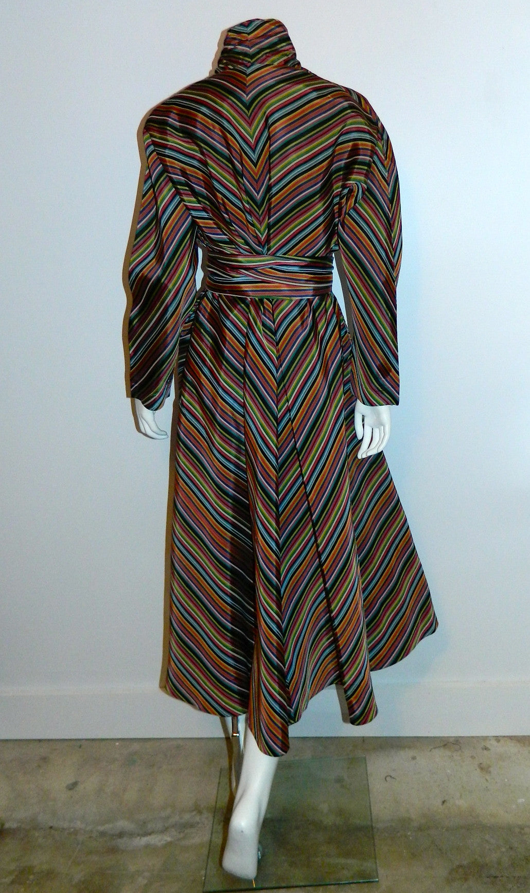 vintage 1940s striped MAXAN hostess gown trapeze bias cut dress caftan OSFM