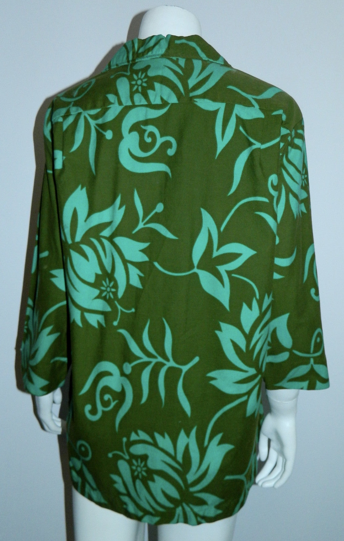 vintage 1960s polo shirt Hawaiian Holiday Sportswear green floral Dashiki tunic Mens M