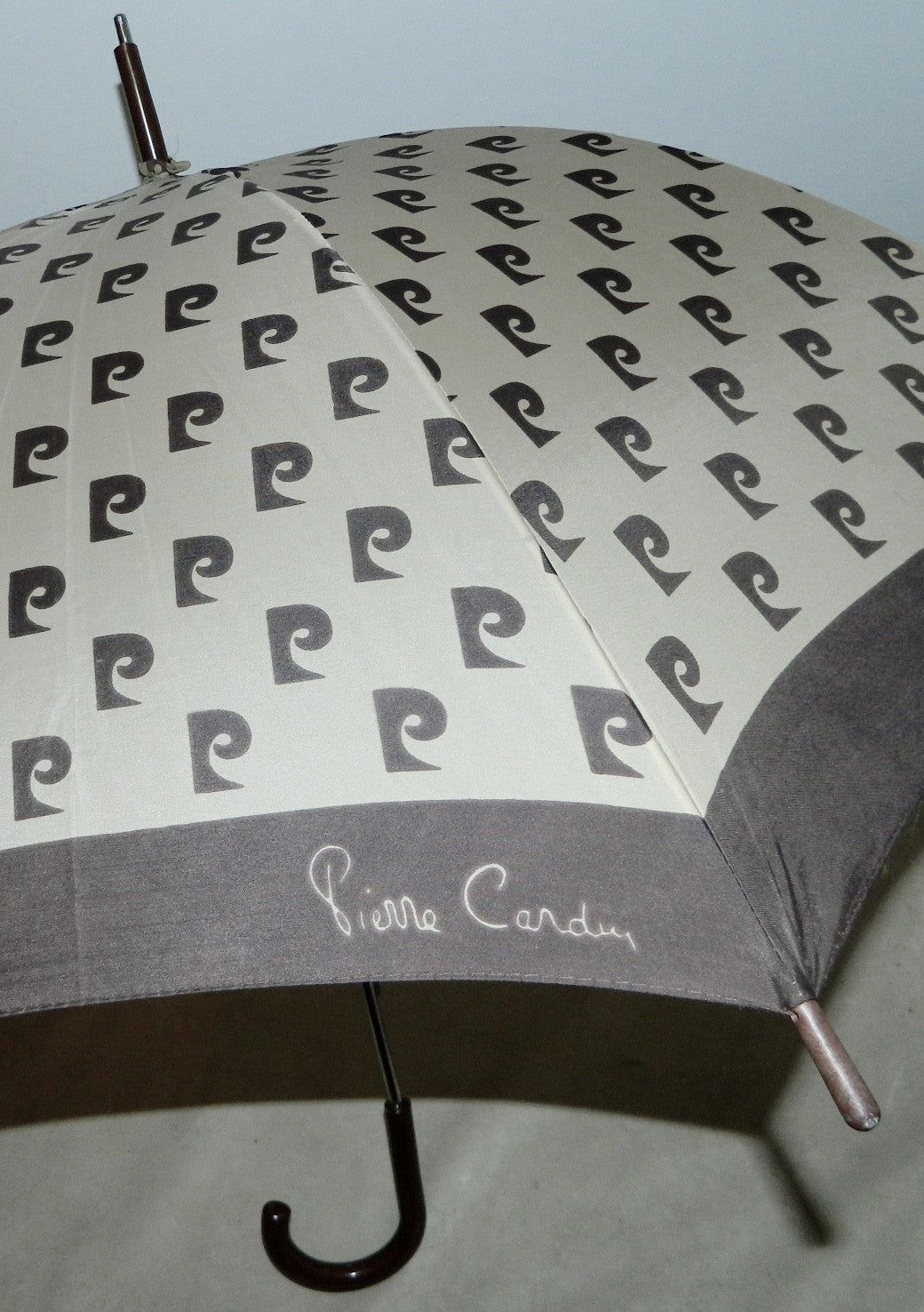 vintage 1970s Pierre Cardin monogram umbrella brown logo parasol