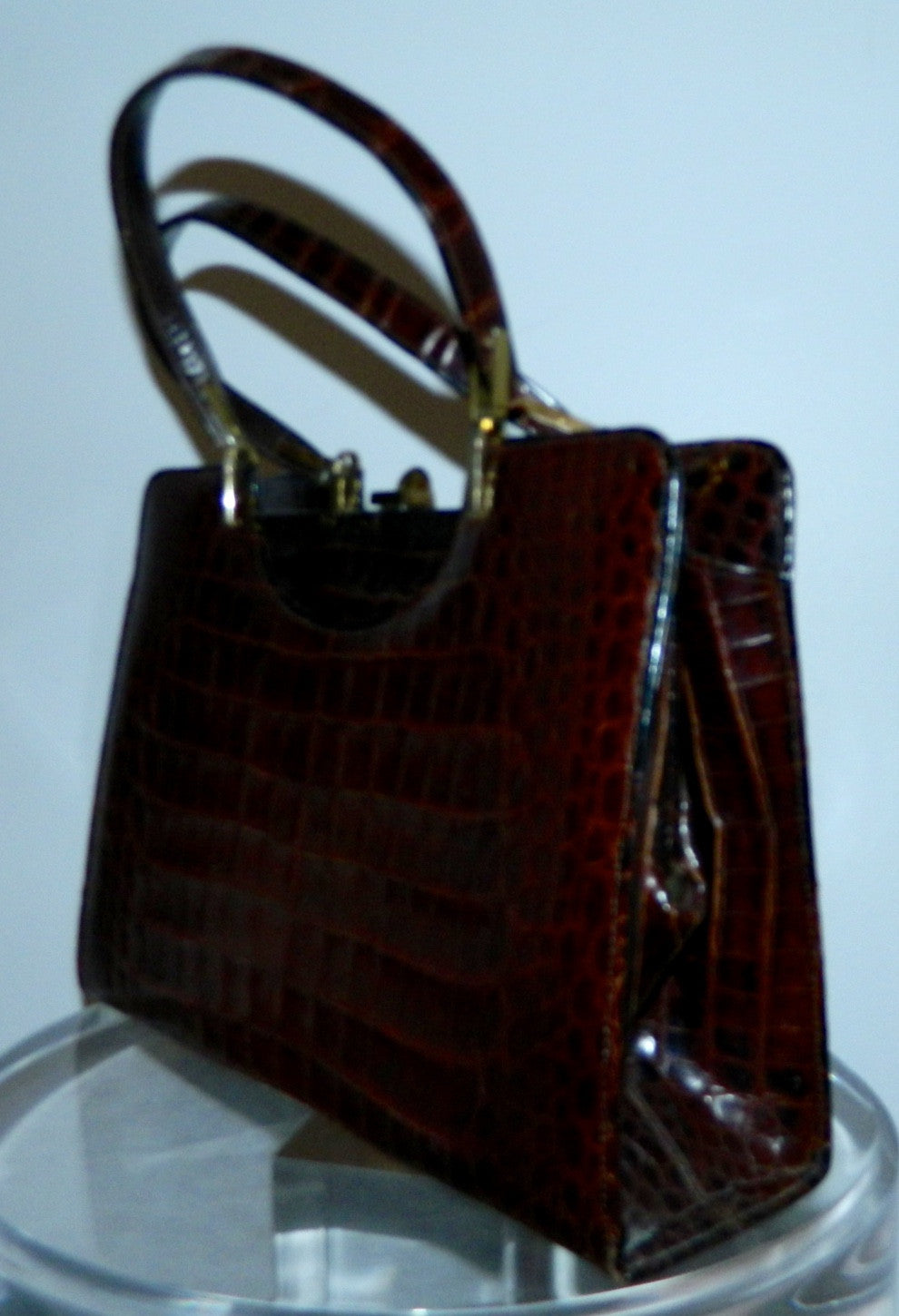 vintage 1960s alligator handbag Saks Fifth Avenue dark brown box bag frame purse