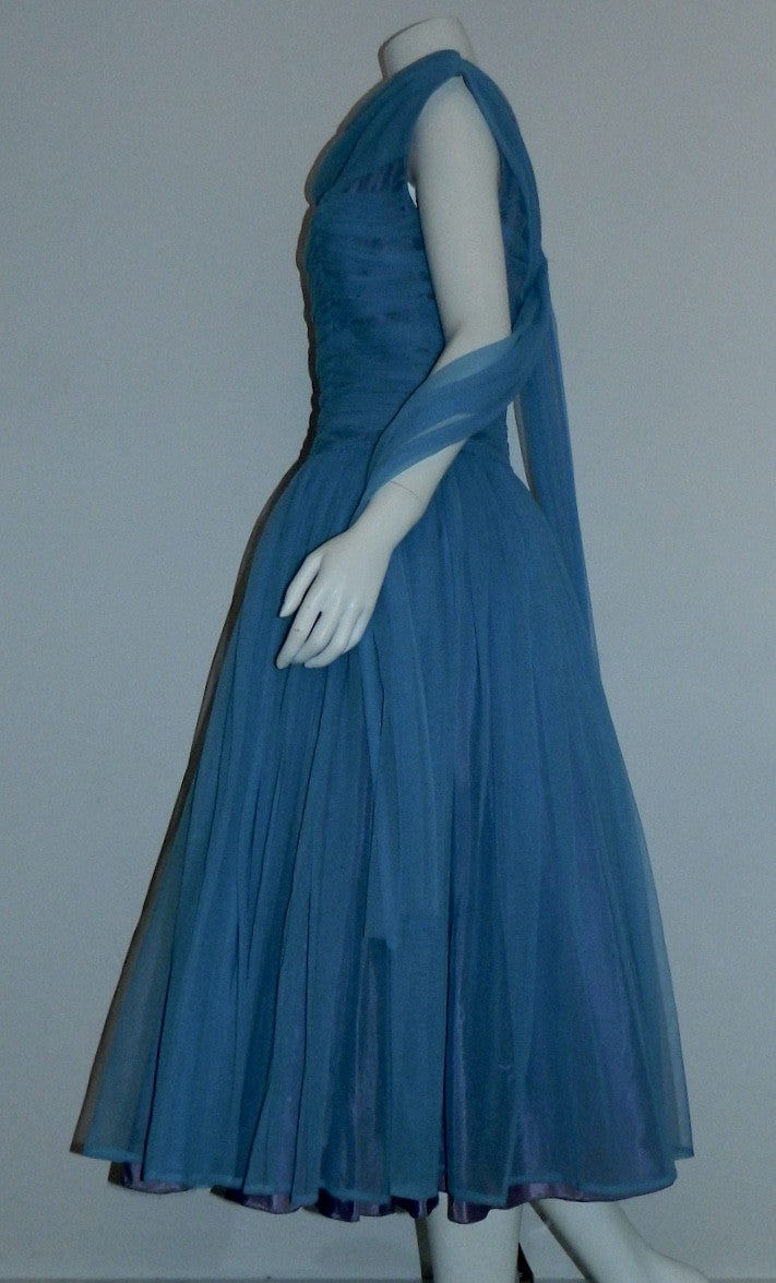 vintage 1950s sky blue formal party dress / 50s full skirted frock