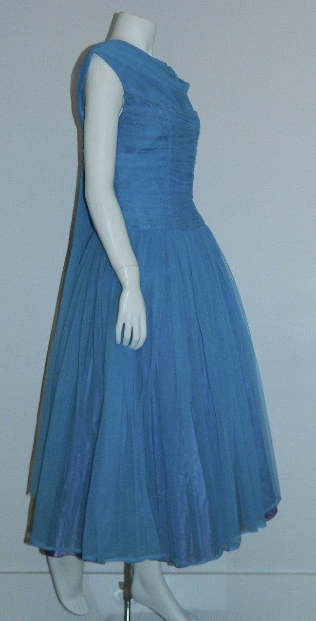 vintage 1950s sky blue formal party dress / 50s full skirted frock