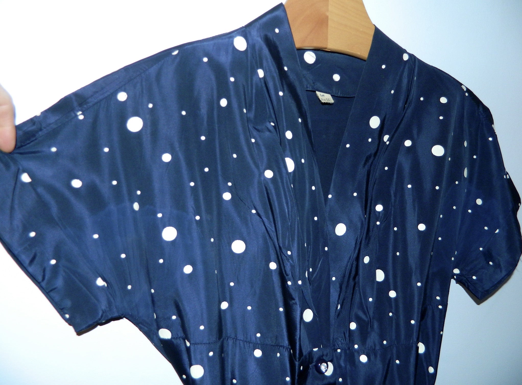 vintage 1950s blue polka dot dress / circle skirt / rhinestone buttons / New Look party frock