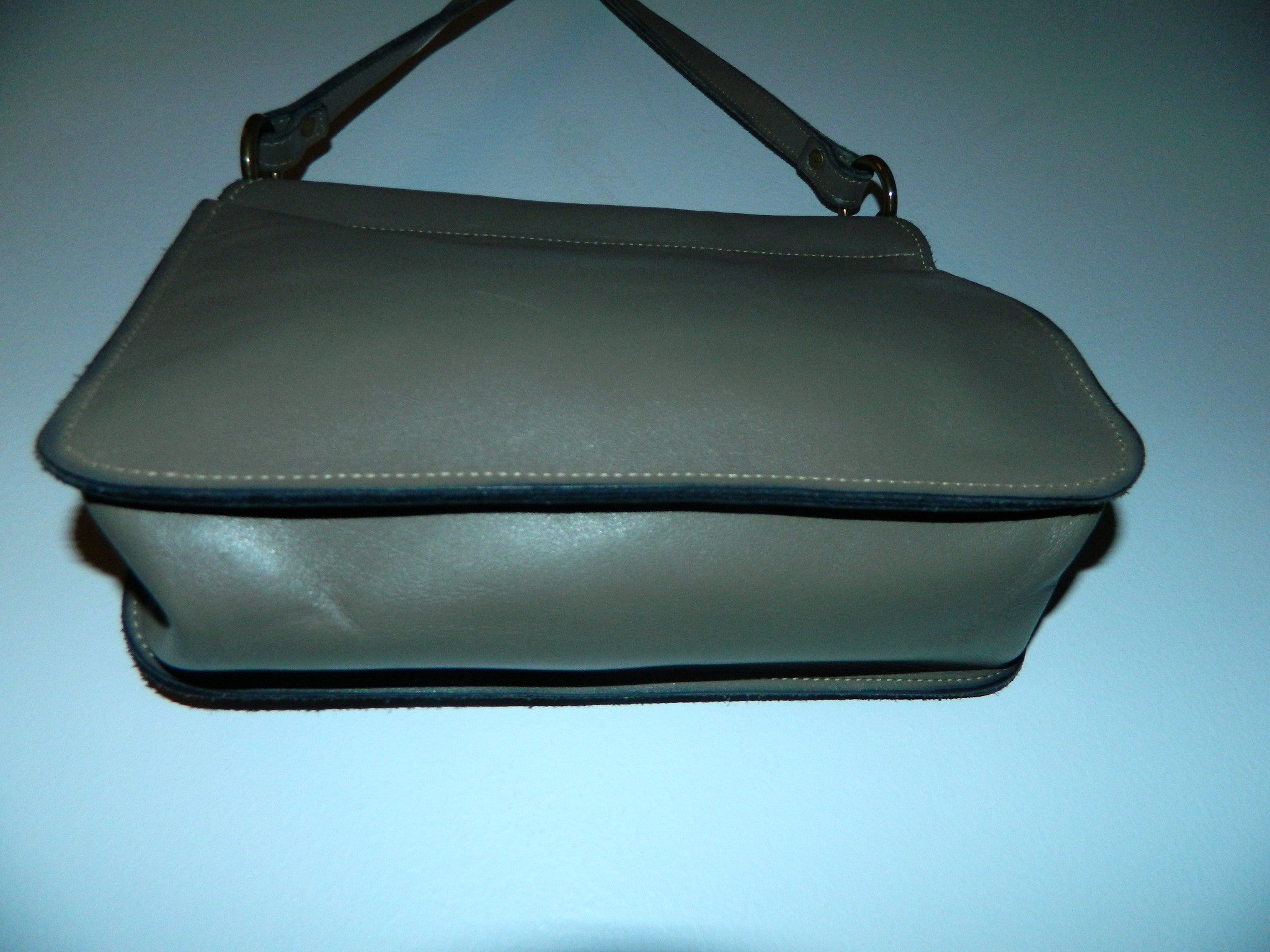 vintage 1970s patchwork leather bag / gray leather hinged top shoulder purse