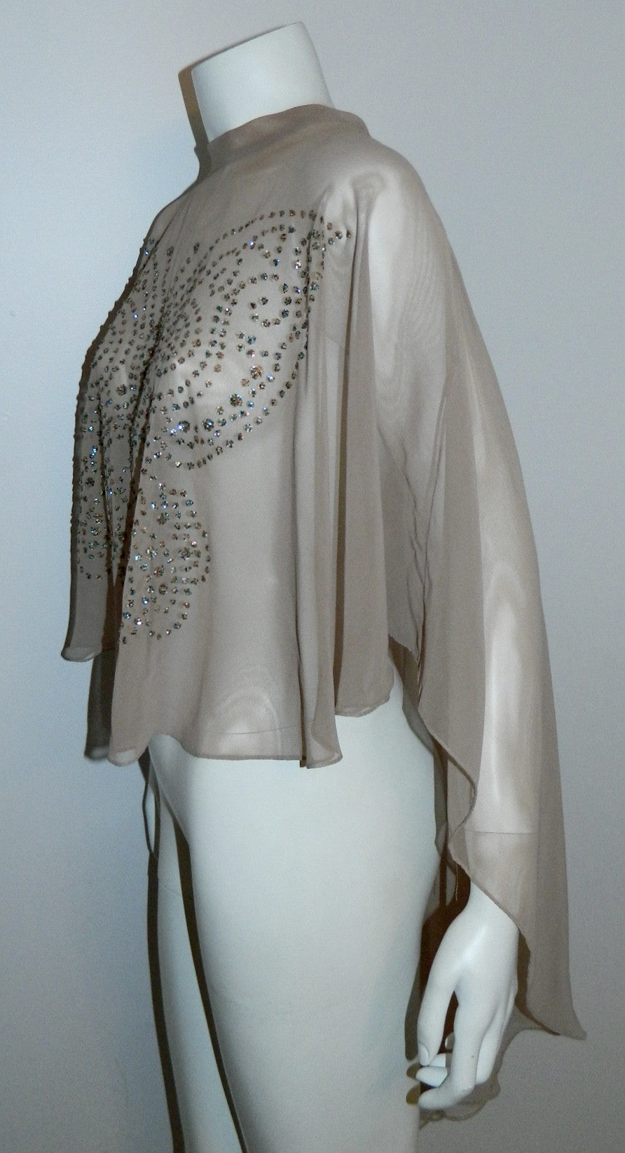 nude chiffon cape Glitter Butterfly vintage 1970s cover up capelet