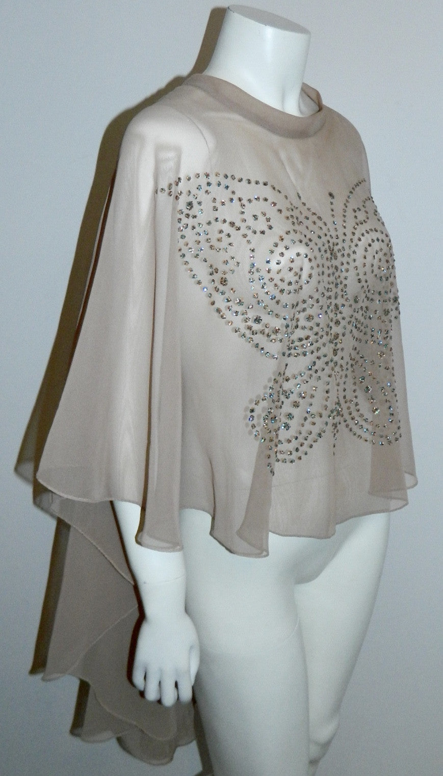 nude chiffon cape Glitter Butterfly vintage 1970s cover up capelet