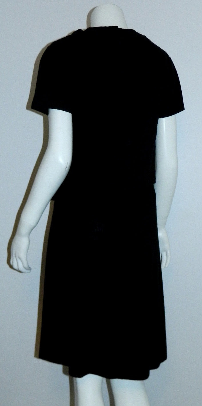 1960s black silk Abe Schrader day dress vintage bow top jacket XS