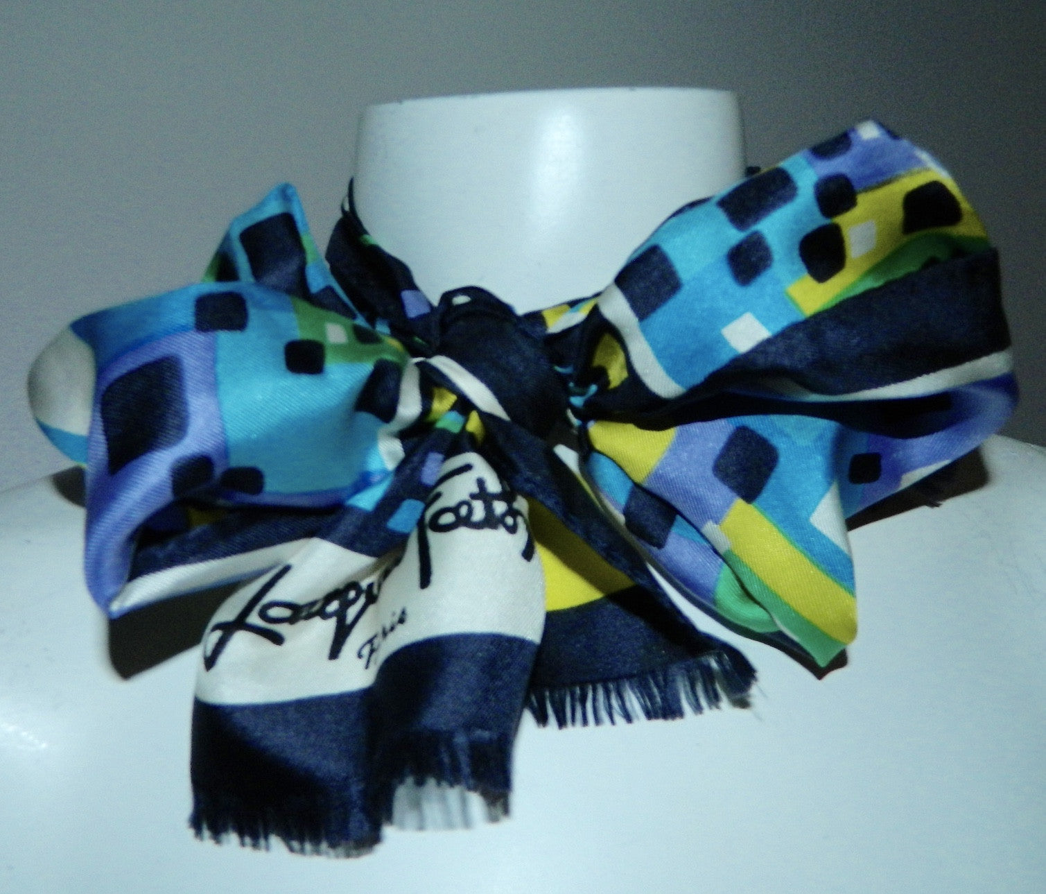 vintage 1970s scarf Mondrian squares Jacques Fath blue silk tuxedo scarf