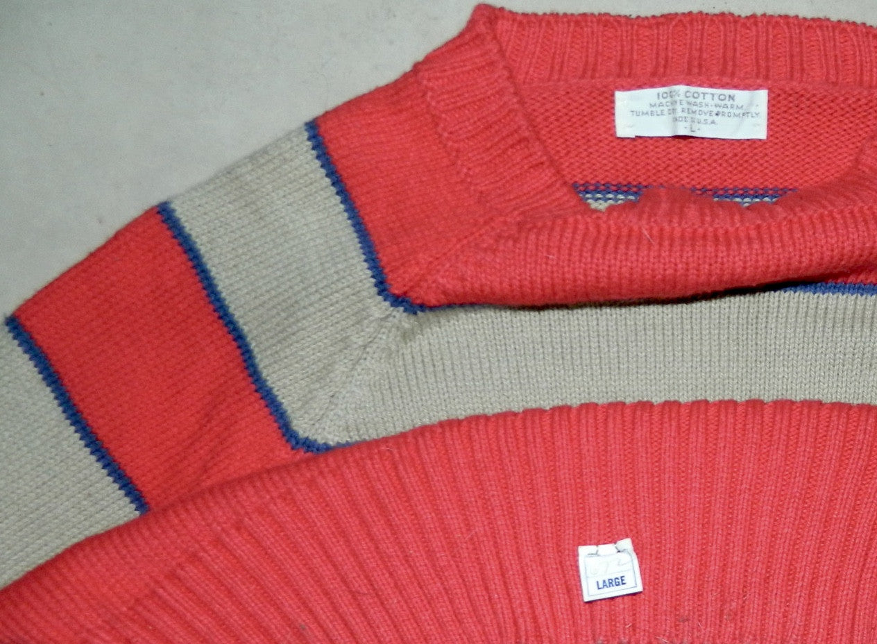 vintage 1960s sweater MOD red cotton stripe raglan sleeve Mens S - M