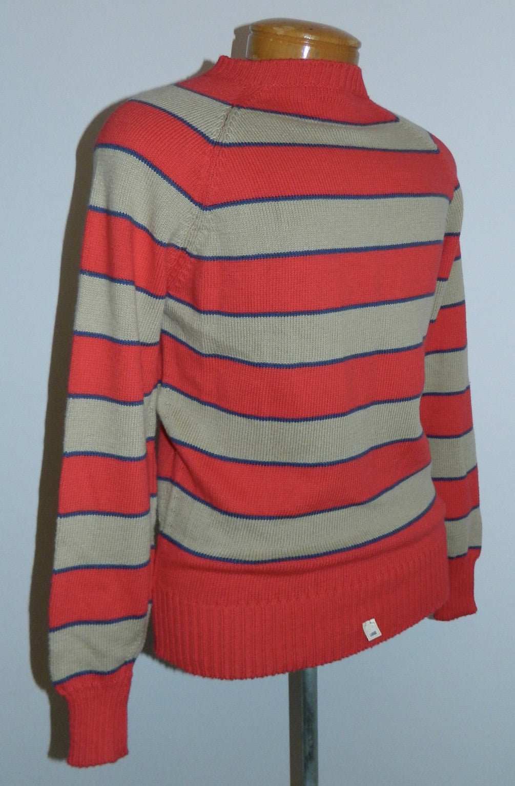 vintage 1960s sweater MOD red cotton stripe raglan sleeve Mens S - M