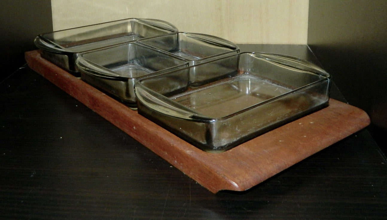 Danish Modern teak tray bowls Laur Jensen Denmark vintage 60s MCM