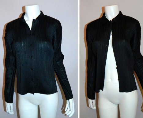 vintage ISSEY MIYAKE black PLEATS PLEASE shirt top blouse oxford M
